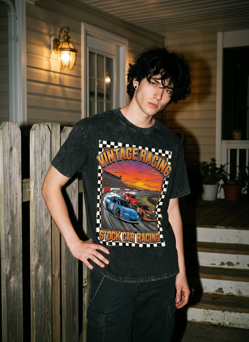 Vintage Washed Racing Graphic T-Shirt