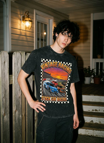 Vintage Washed Racing Graphic T-Shirt