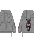 Oversized Graphic Bear Zip Up Hooded Jacket