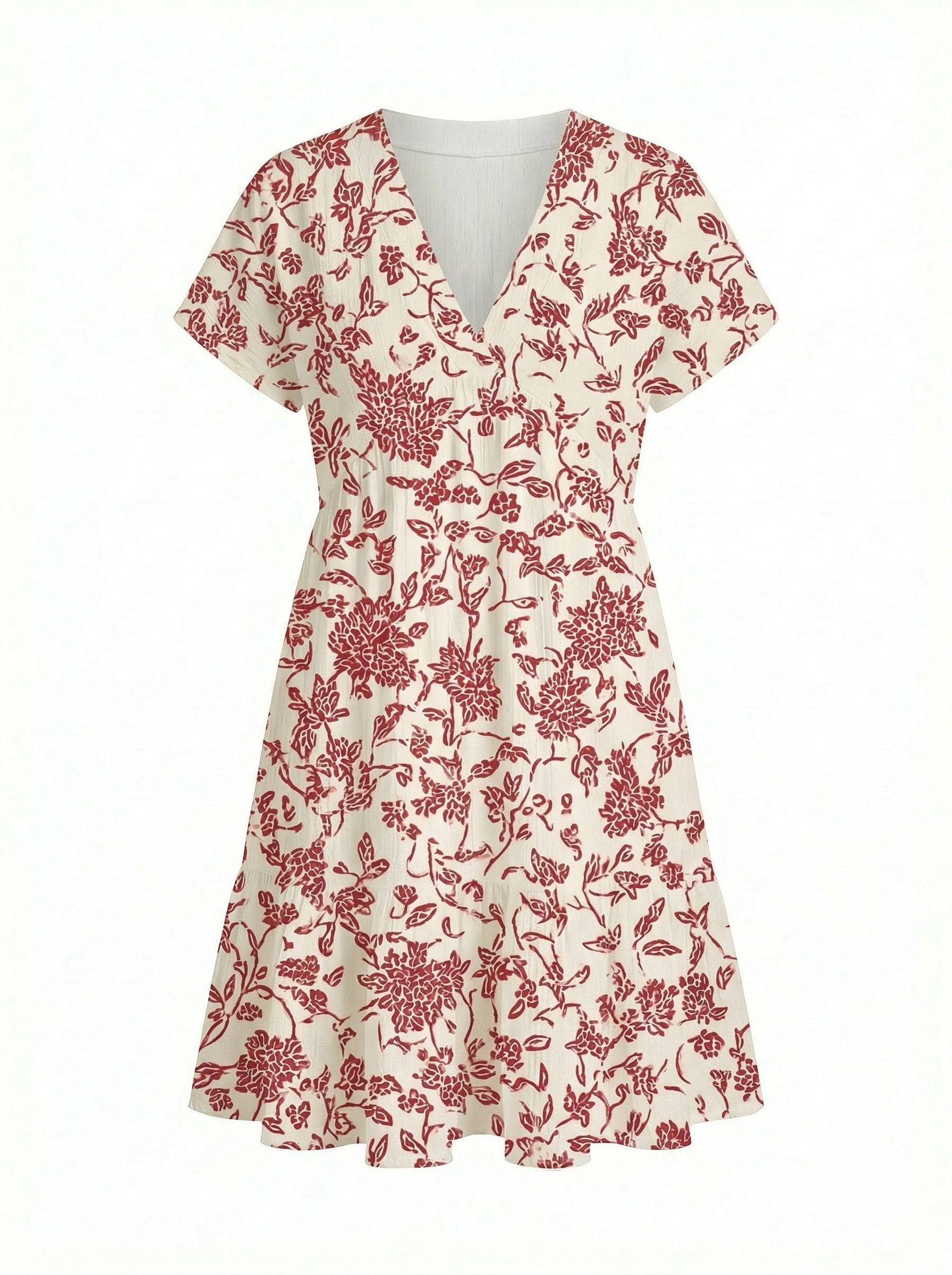 Floral Print V Neck Tiered Babydoll Mini Dress