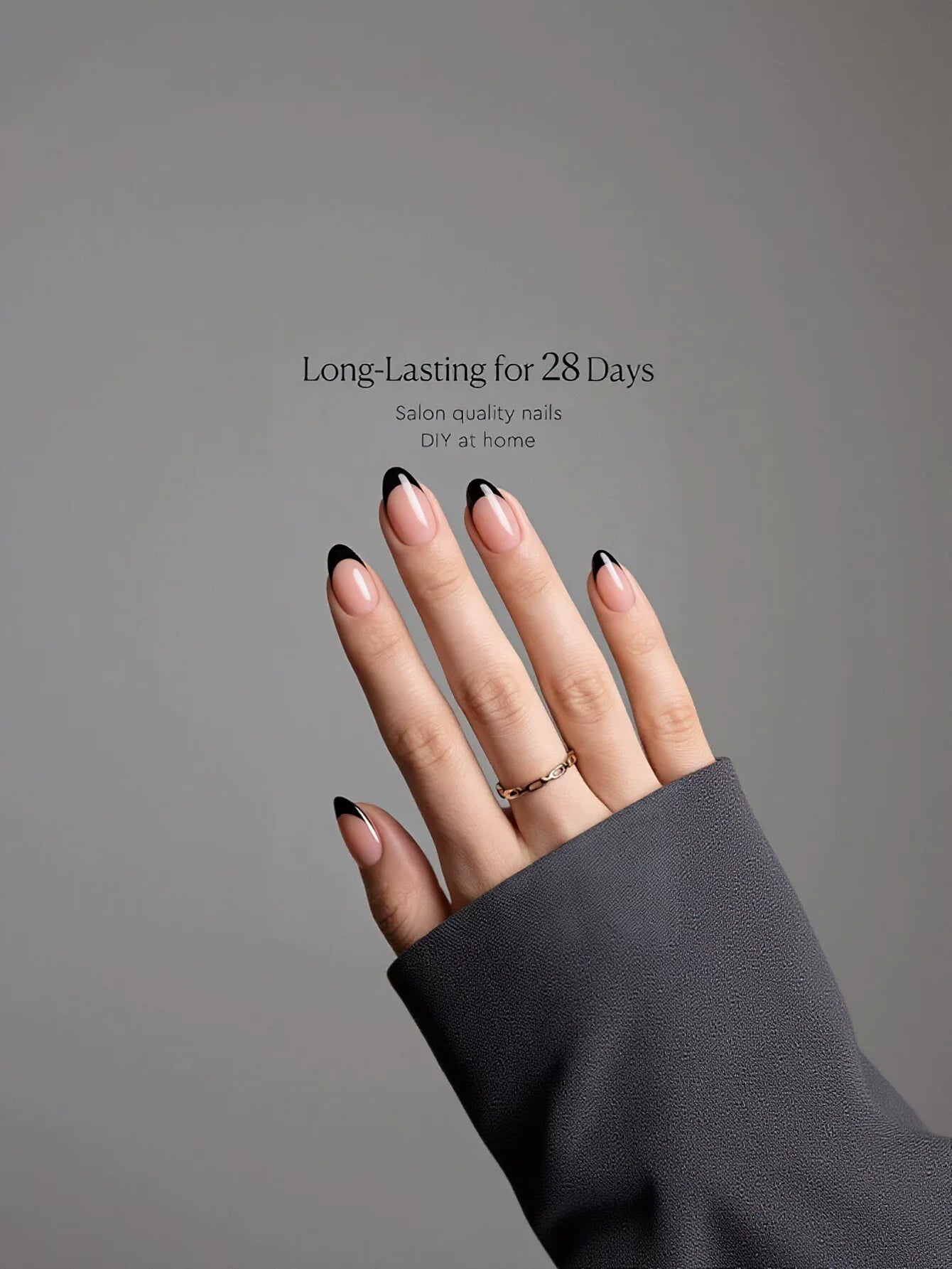 Elegant Black French Tip Press On Nails