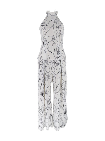 Halter Neck Abstract Print Jumpsuit