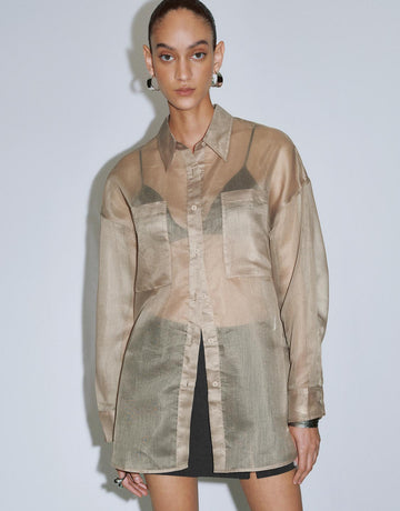 Urban Revivo Sheer Short Sleeve Shirts-Natural