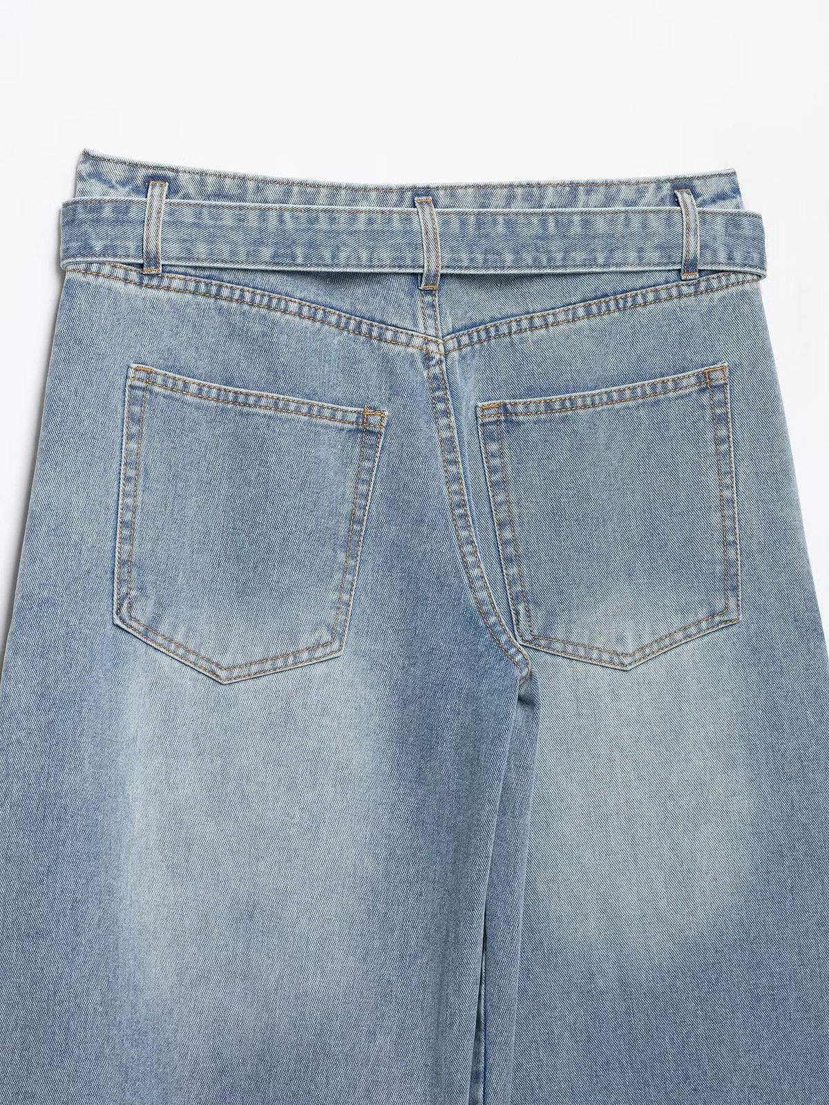 Crossover Waist Wide Leg Jeans