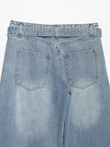 Crossover Waist Wide Leg Jeans
