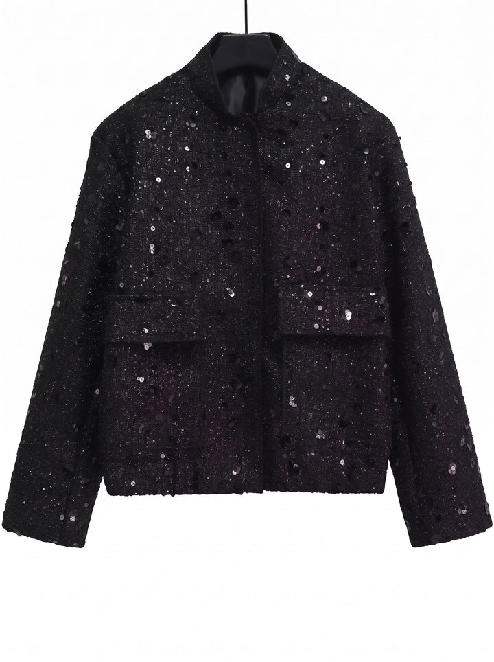 Shimmering Tweed Stand Collar Jacket