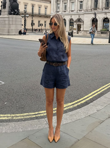 Sleeveless Linen Tailored Shorts Set