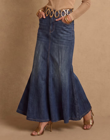 High Waisted Flared Denim Skirt