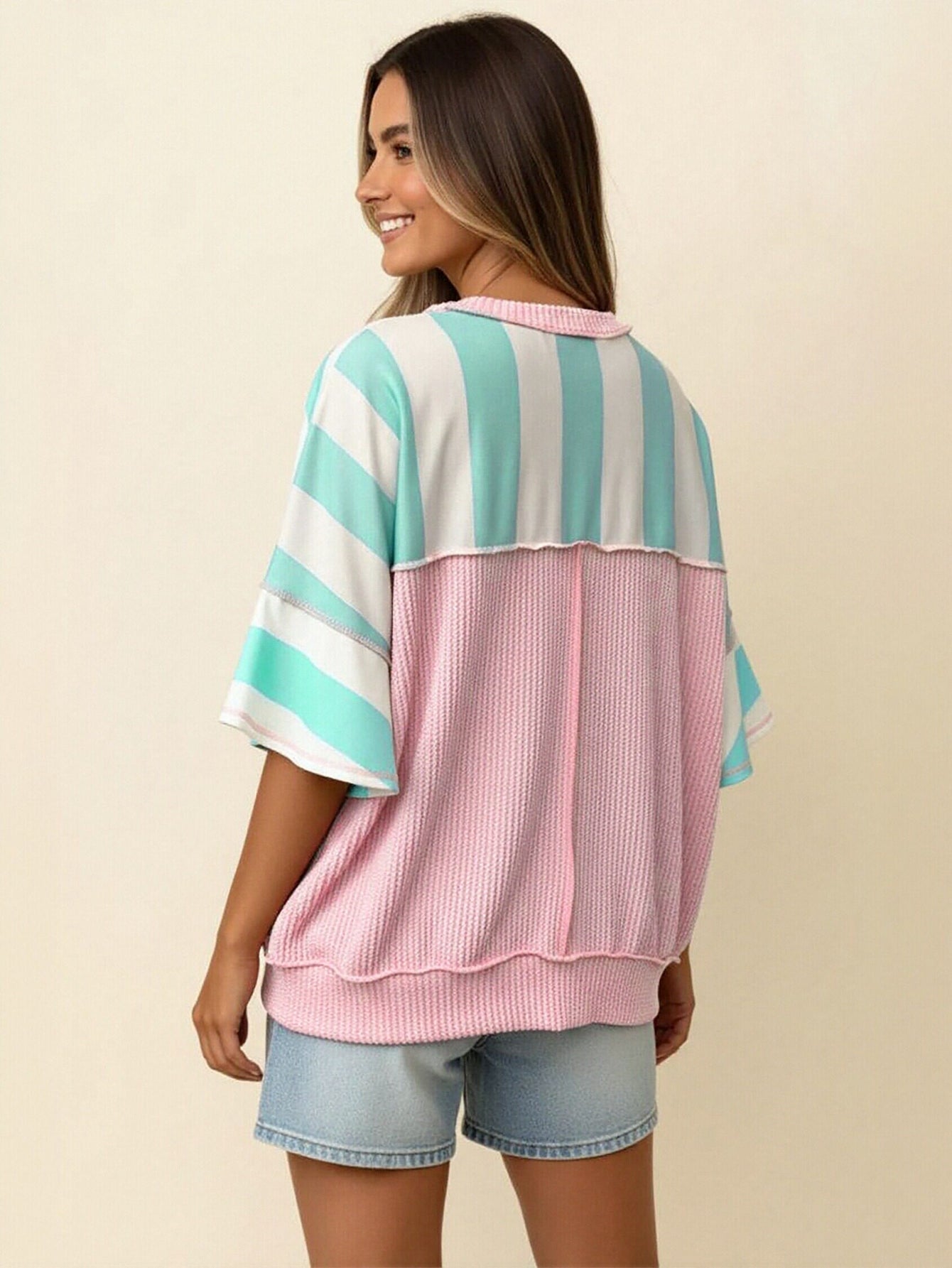 Oversized Striped Contrast Trim T Shirt