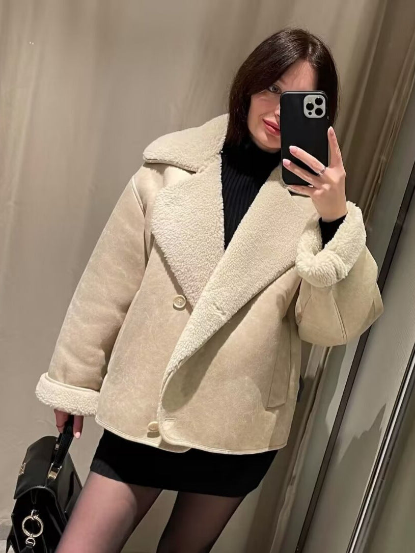 Cozy Faux Suede Sherpa Coat