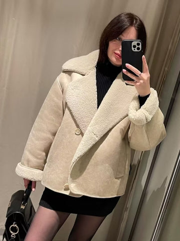 Cozy Faux Suede Sherpa Coat