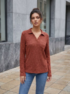 Ribbed Collared Long Sleeve Tee