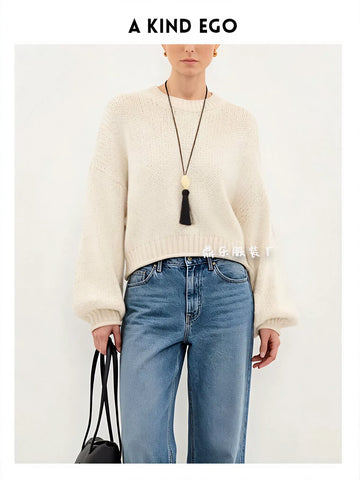 Oversized Balloon Sleeve Cropped Sweater