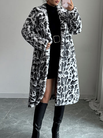 Luxurious Leopard Print Faux Fur Coat