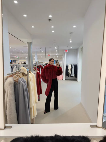 Luxurious Red Faux Fur Jacket