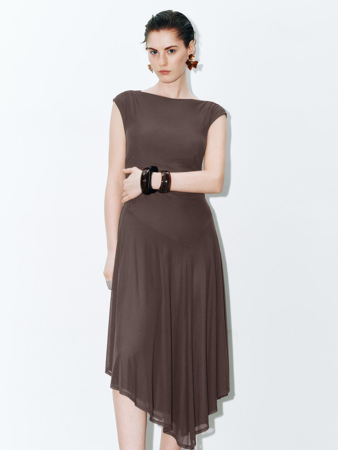 Urban Revivo Sleeveless Irregular Hem Skater Maxi Dresses-Black