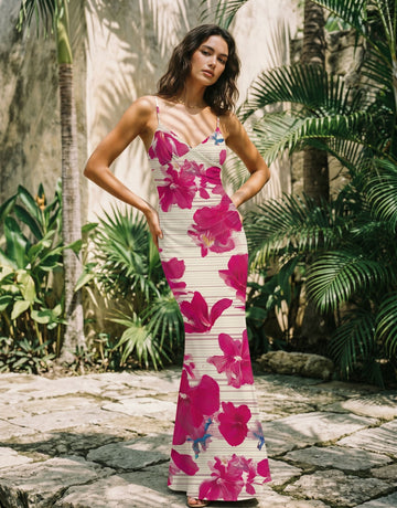 KIRA Floral Print Spaghetti Strap Bodycon Maxi Dress