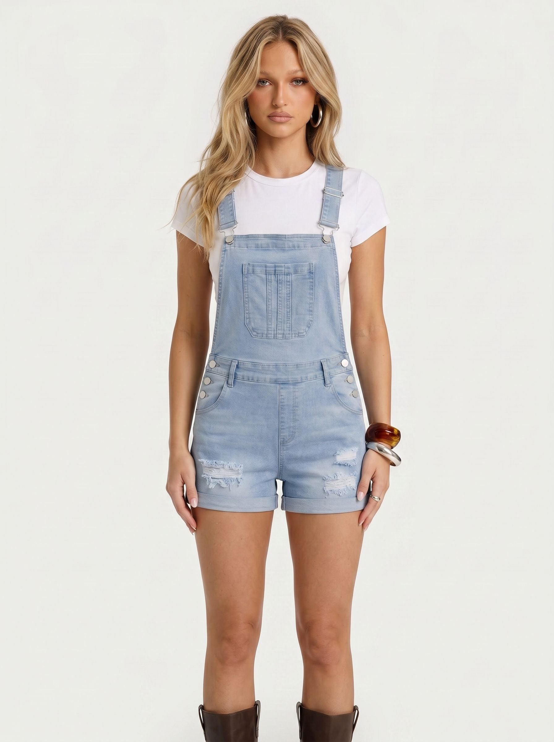 Distressed Open Side Denim Romper
