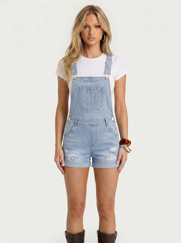 Distressed Open Side Denim Romper
