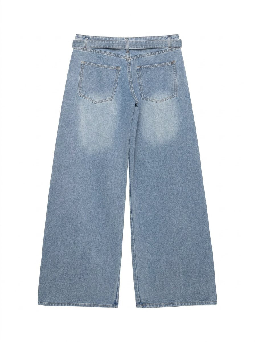 Crossover Waist Wide Leg Jeans
