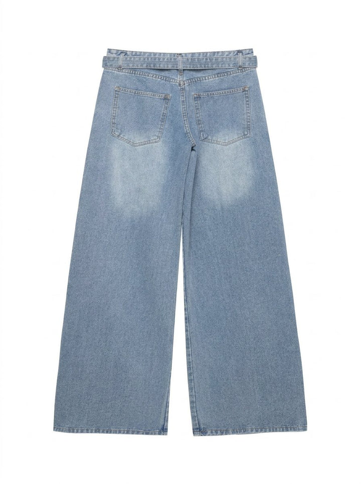 Crossover Waist Wide Leg Jeans