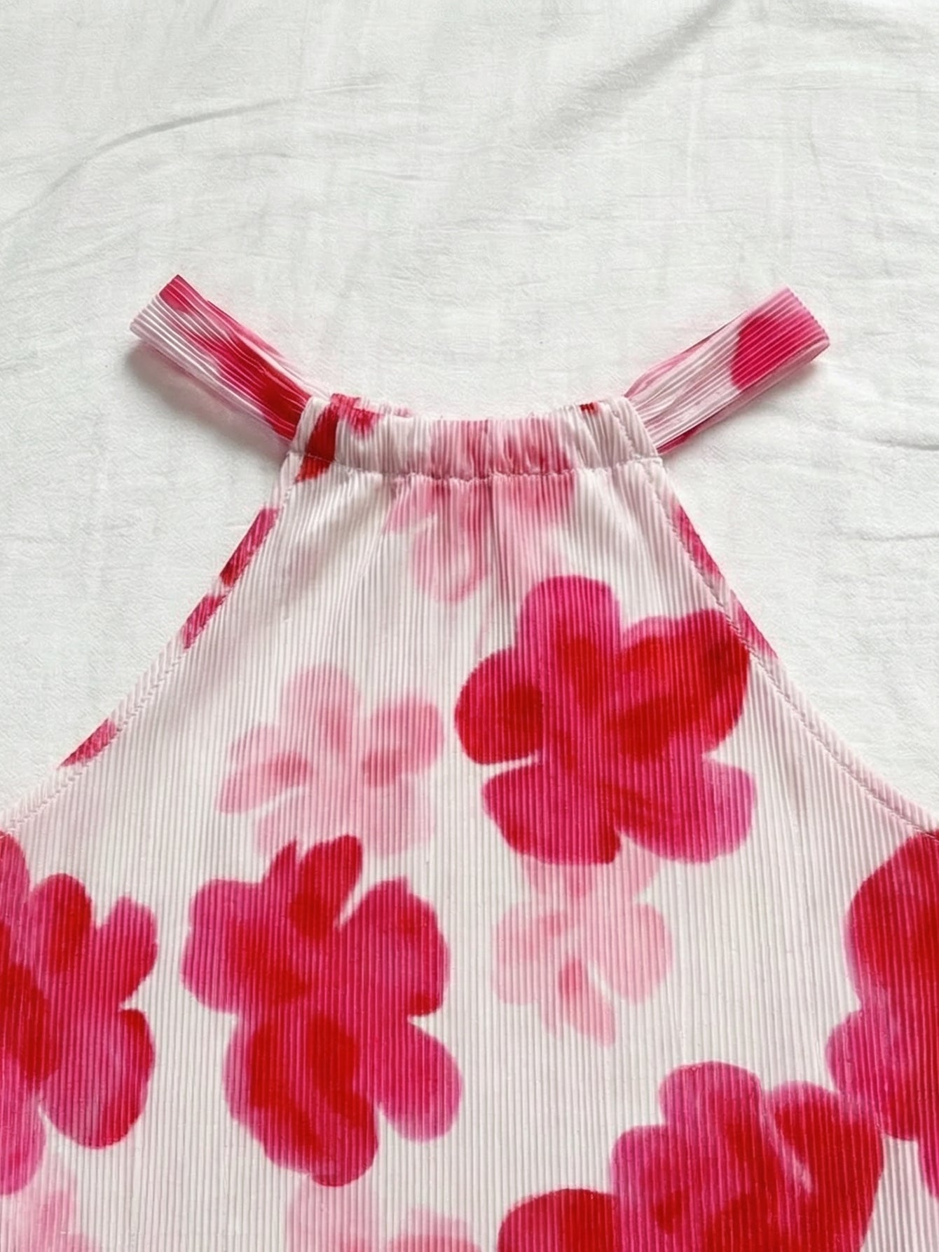 Floral Pleated Halter Mini Dress