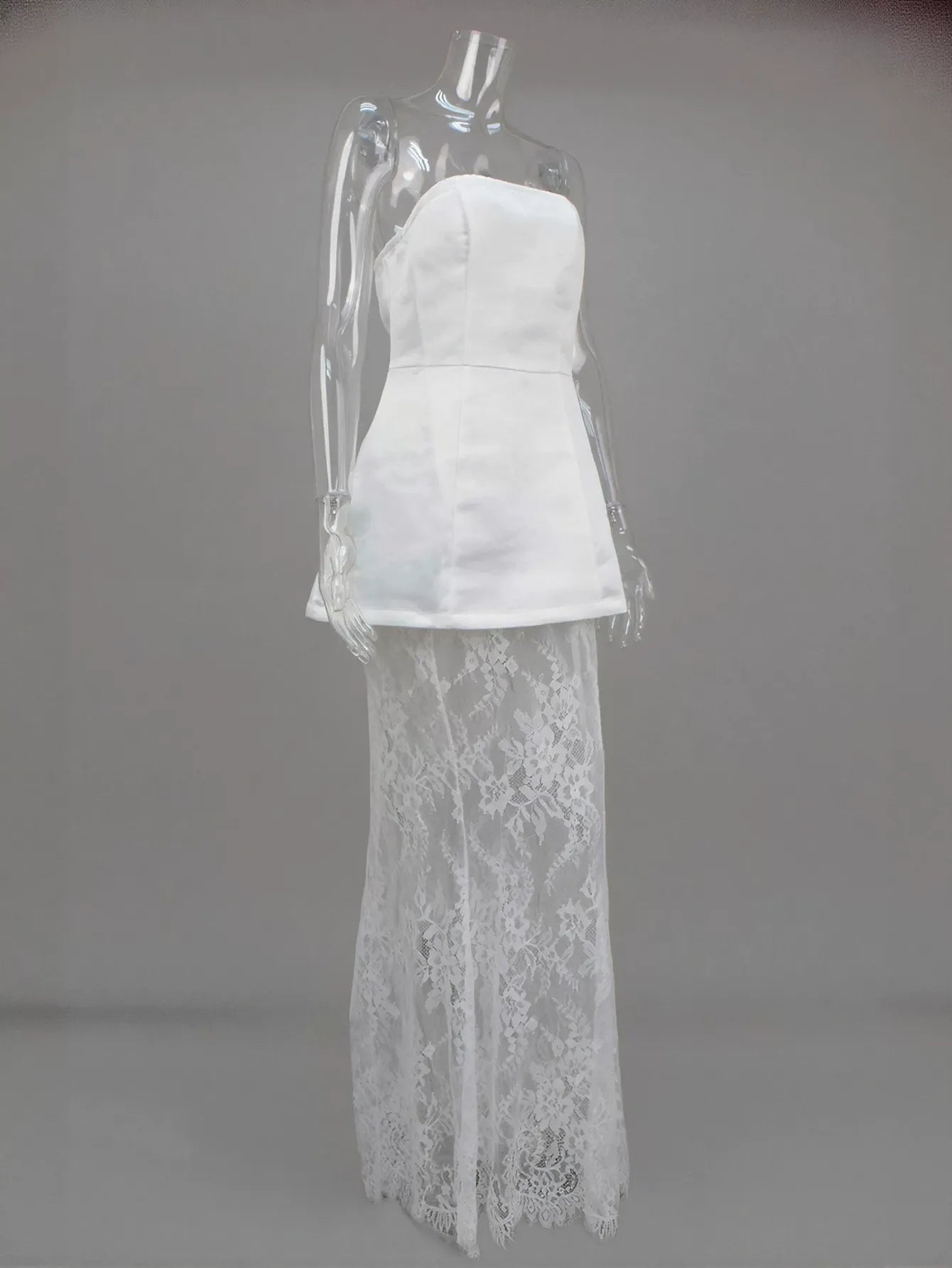 Elegant Strapless Lace Maxi Skirt Set