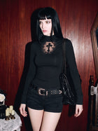 Gothic Lace Cross Mock Neck Tee