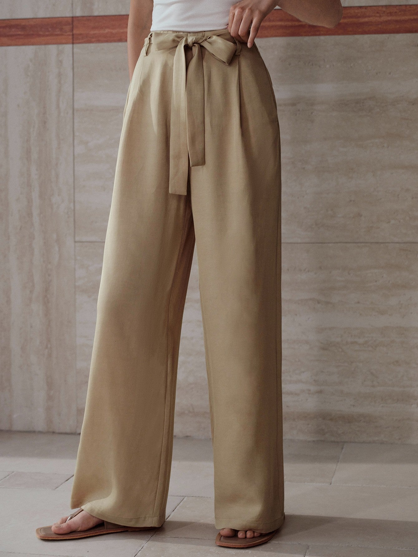 High Waisted Tie Front Trousers