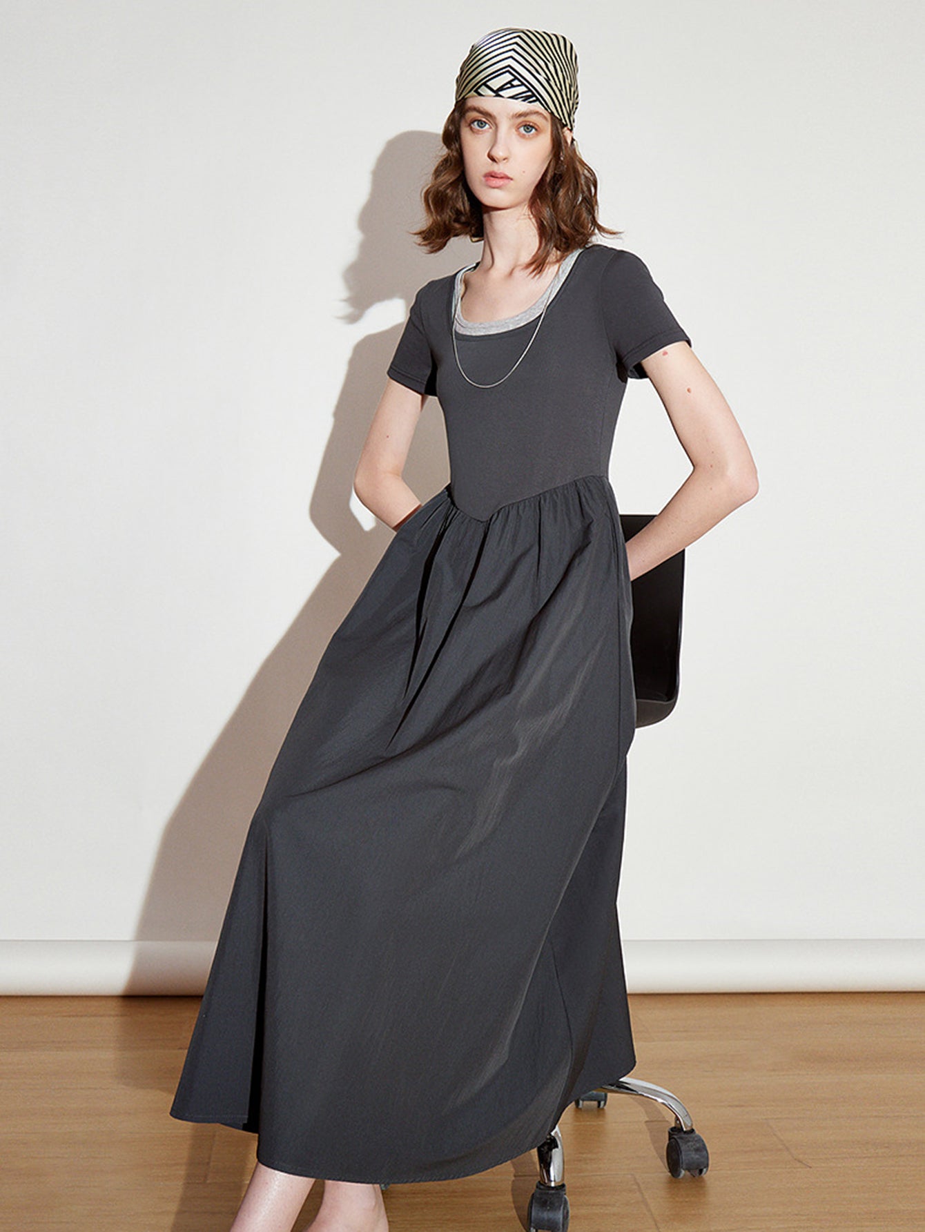 TOYOUTH U Neck Loose Fit Casual Maxi Dress