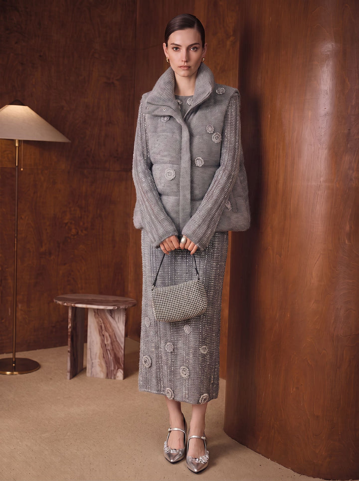 Elegant Tweed Quilted Puffer Jacket