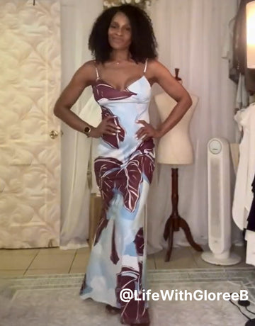 KIRA Abstract Palm Leaf Print Spaghetti Strap Bodycon Maxi Dress