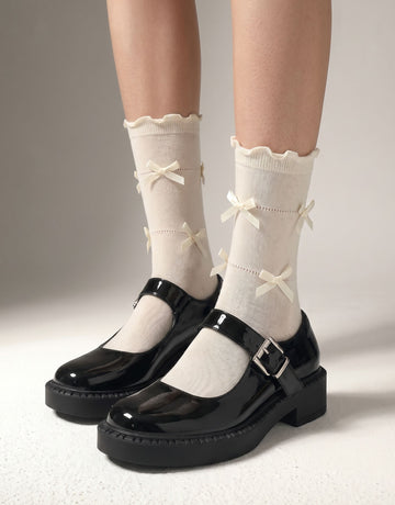 Glossy Platform Buckle Mary Jane Shoes