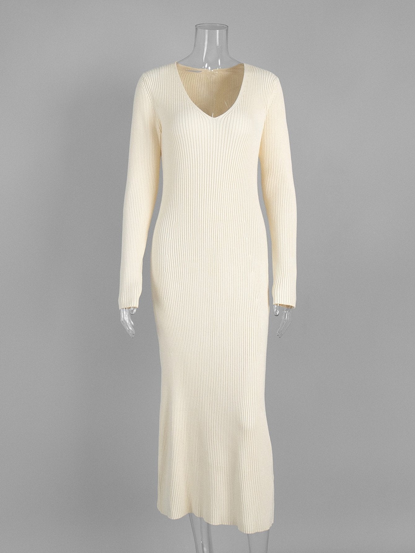 Slim Fit Ribbed Knit Maxi Dress