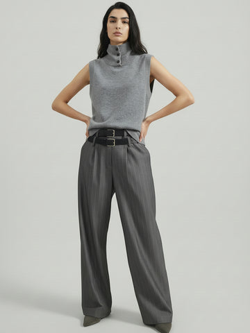 SAÏA Pinstripe High-Waisted Tailored Pants-Gray
