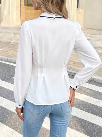 Elegant Contrast Trim Button Up Shirt
