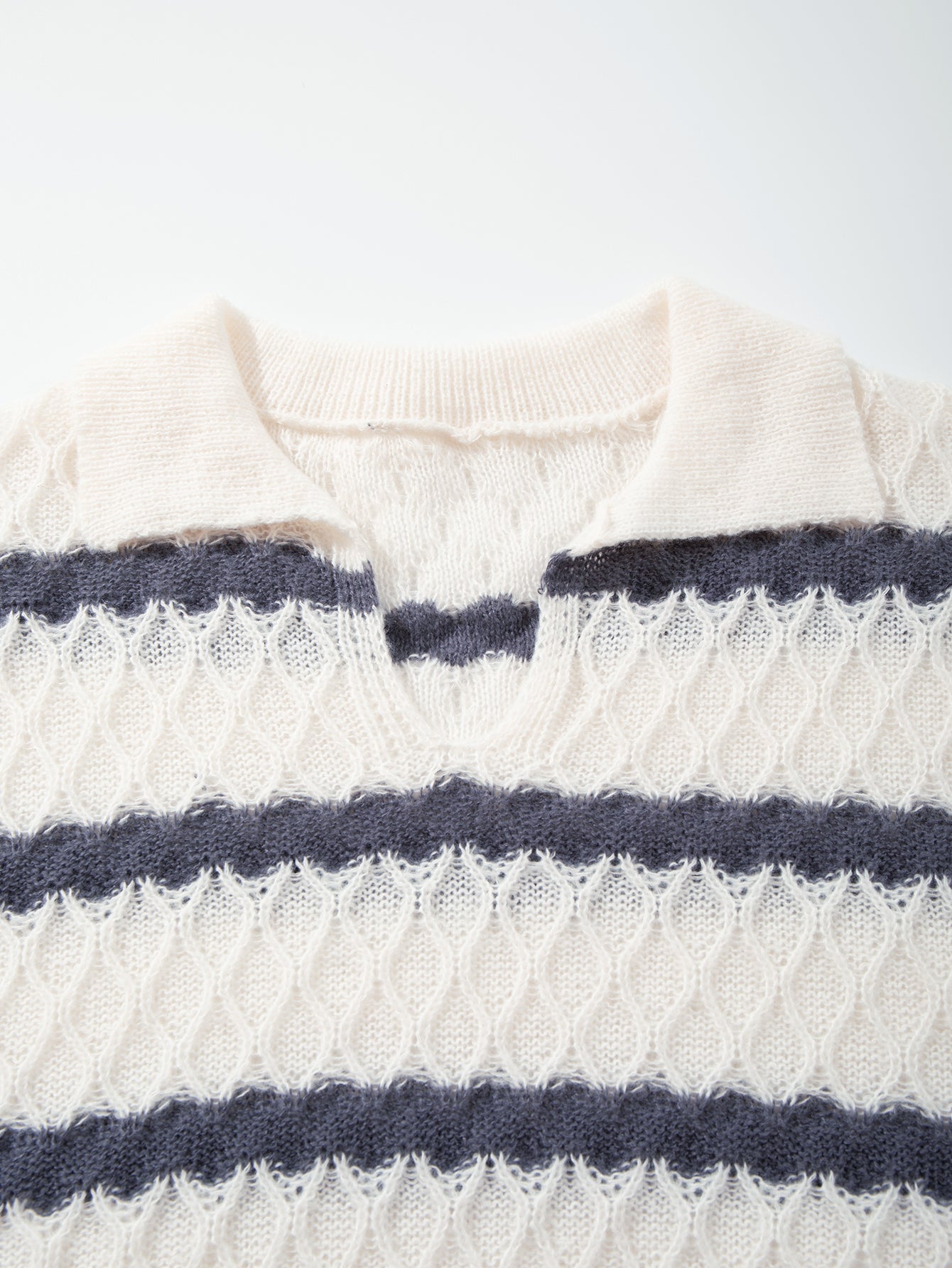 Striped Textured Collared Knit Pullover
