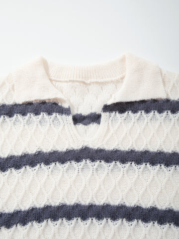 Striped Textured Collared Knit Pullover