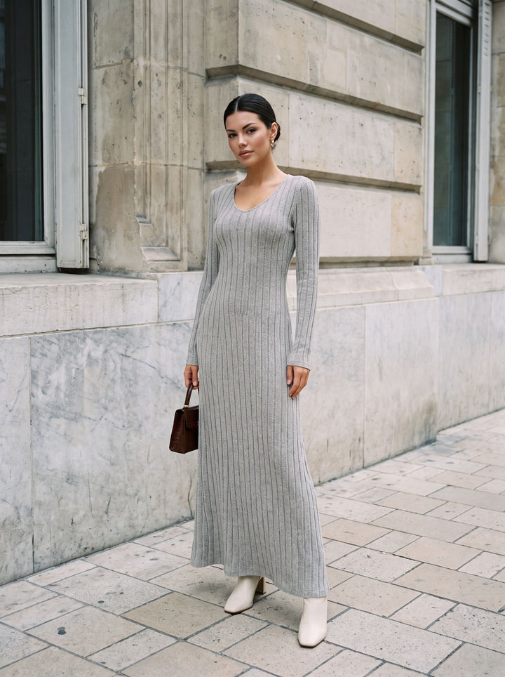 Ribbed Fitted Long Sleeve Maxi Dress