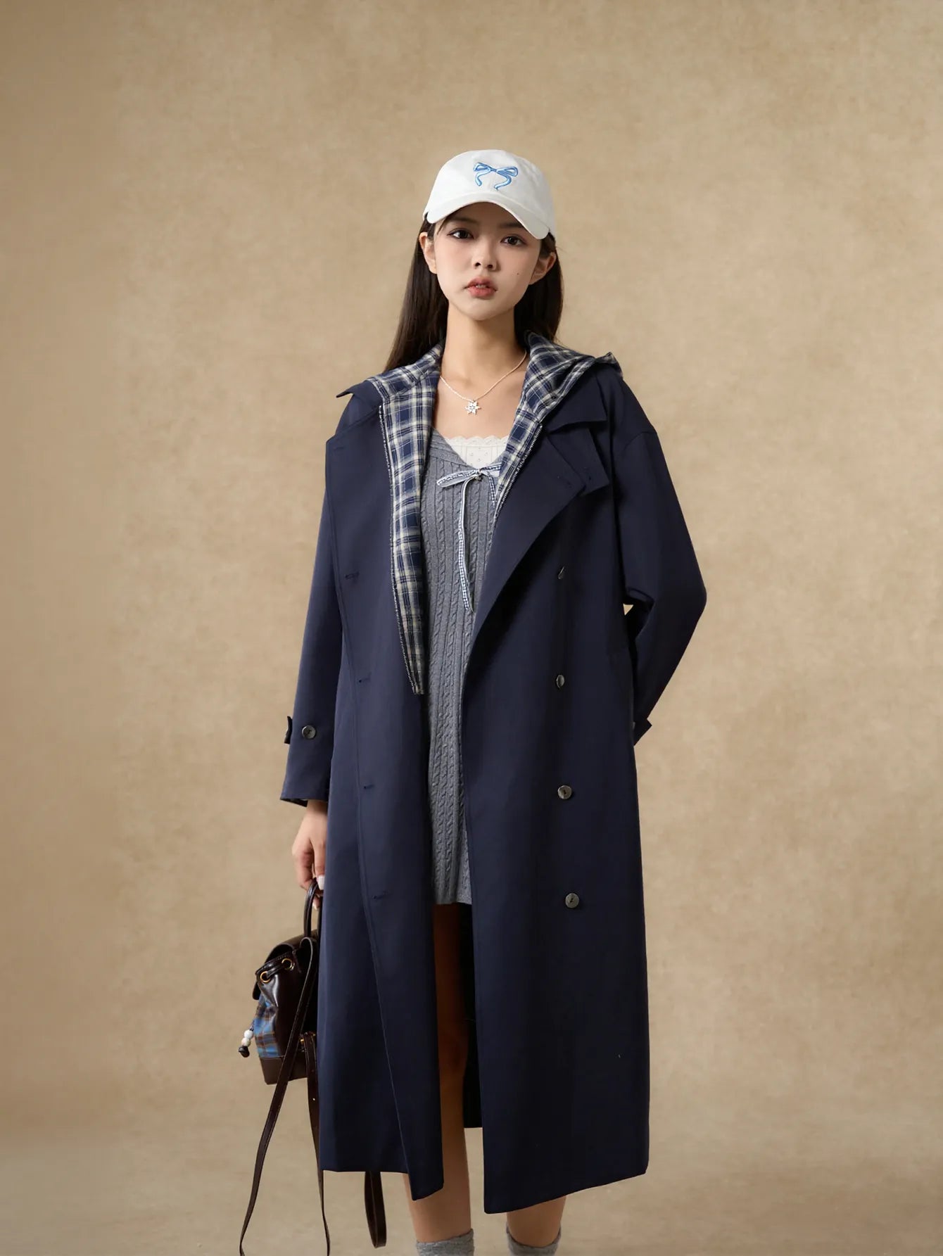 Oversized Plaid Lined Trench Coat