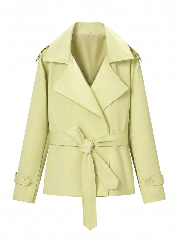 Cropped Belted Double Breasted Trench Coat