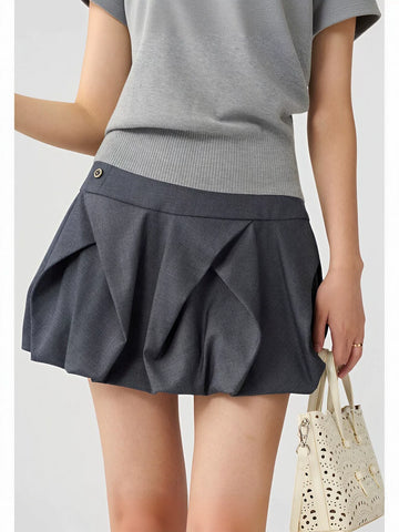 High Waisted Pleated Bubble Skirt