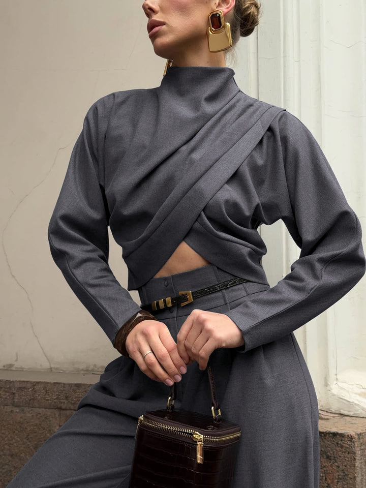 Elegant Draped Crop Trouser Set