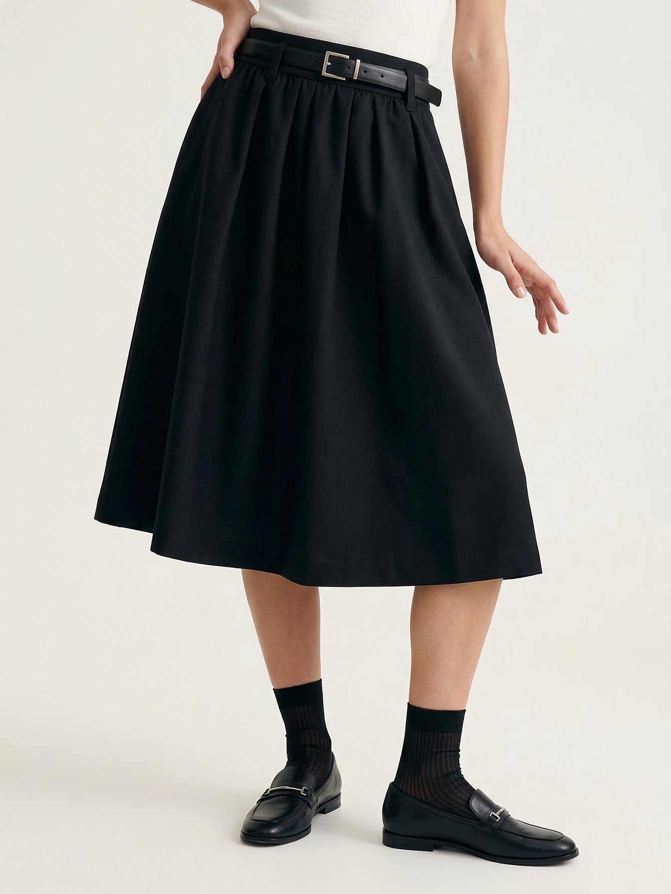 Included Belt Pleated Skirt