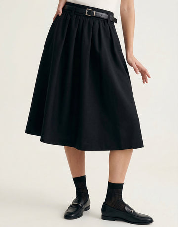 Included Belt Pleated Skirt