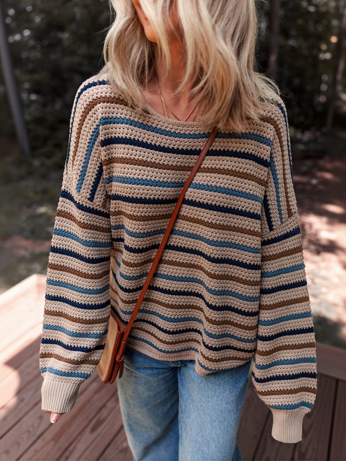 Cozy Striped Lightweight Crewneck Sweater