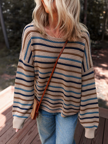 Cozy Striped Lightweight Crewneck Sweater