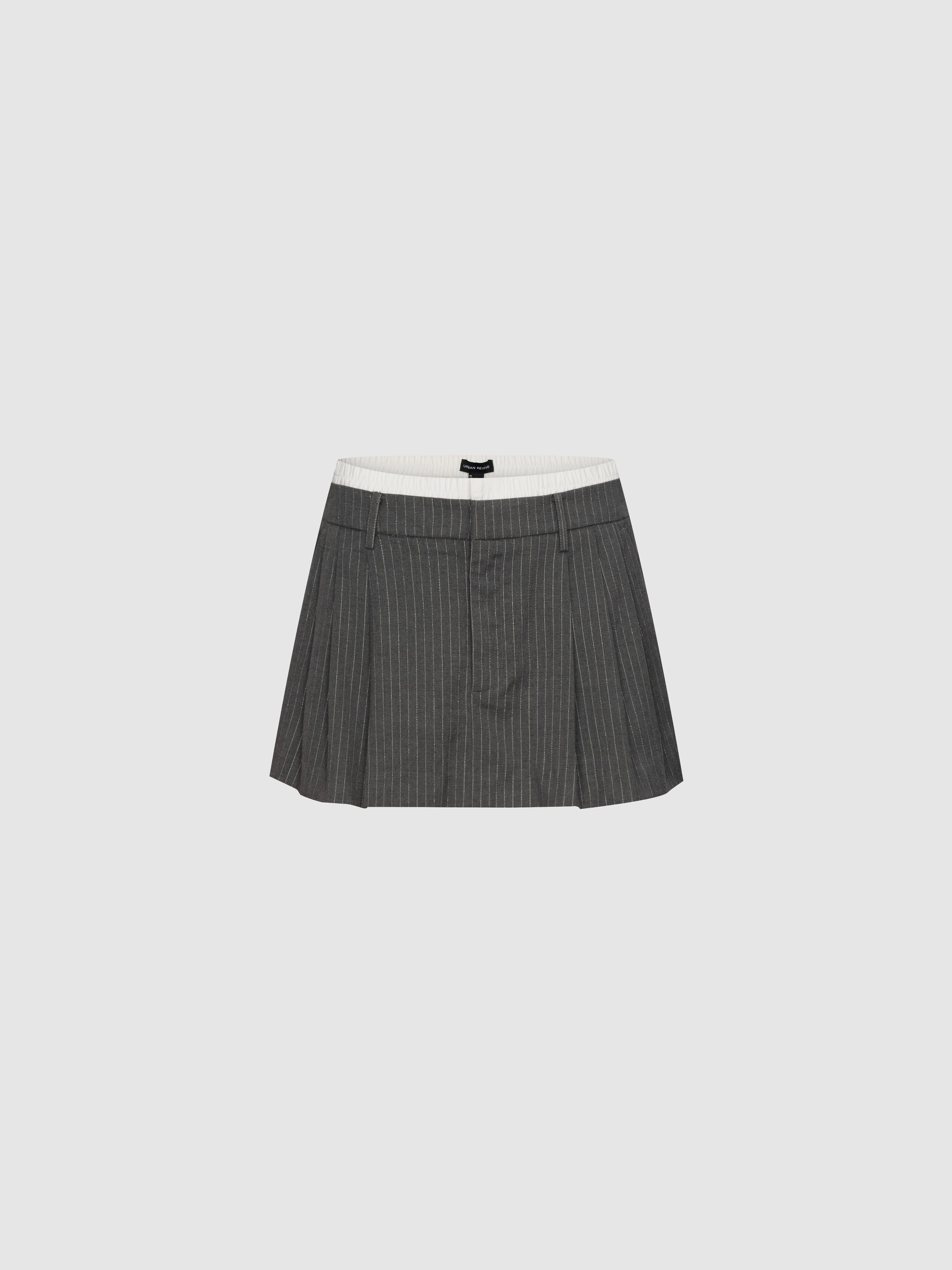 Urban Revivo 2 In 1 Striped Pleated Mini Skirts