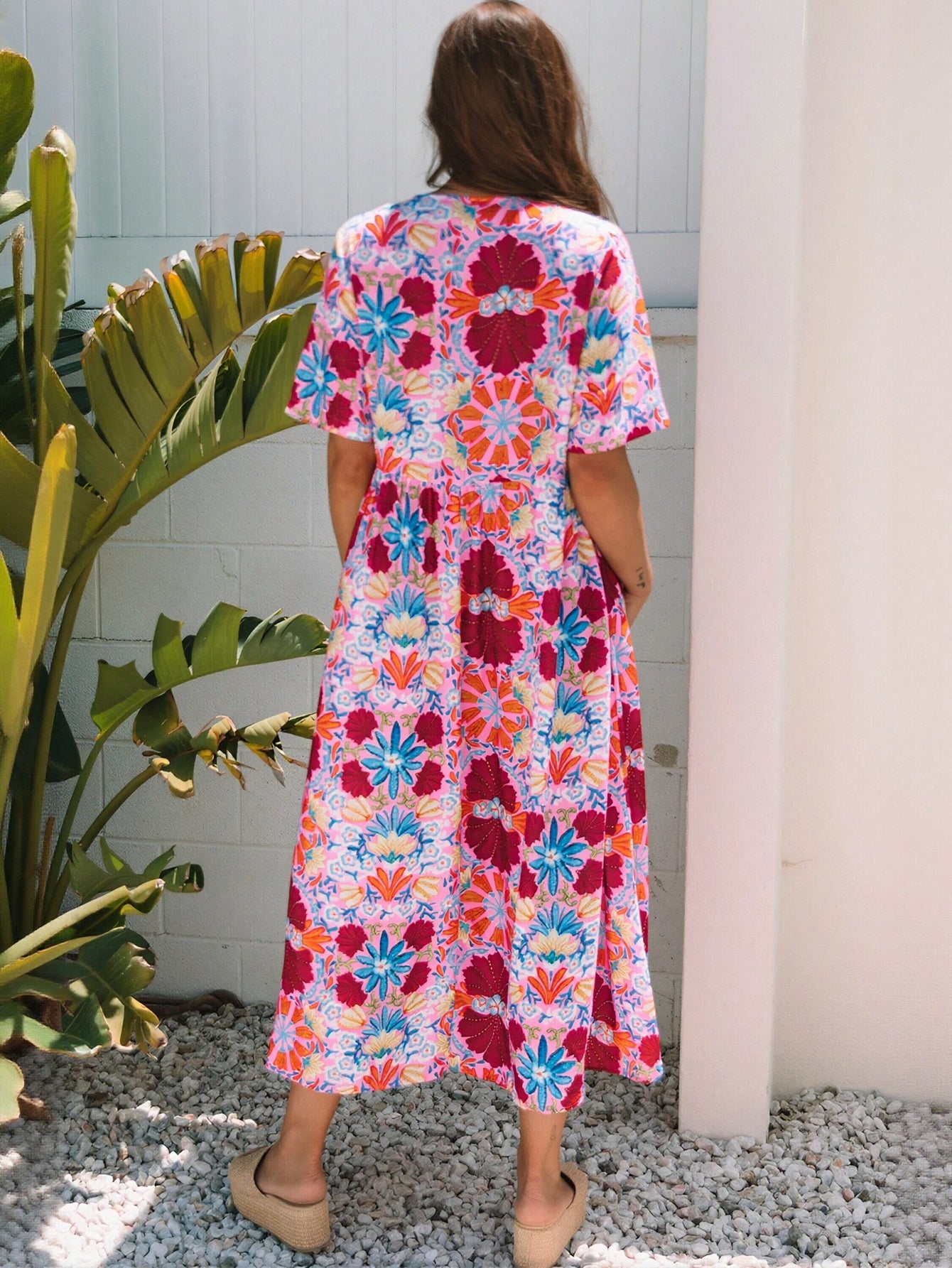 Tie Neck Pocket Detail Midi Dress