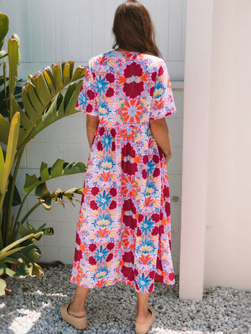 Tie Neck Pocket Detail Midi Dress